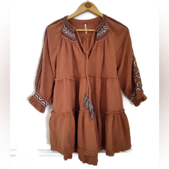 Free People Tops - Free People Terracotta ColorBoho Festival Hippie Cotton Peasant Top Size Small